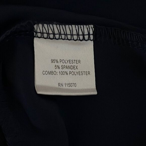Nina Leonard Navy Blue Jersey V- neck Tunic Blouse with Chiffon Hem Size Small - Picture 7 of 8
